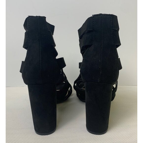 Charlotte Russe Black Strappy Open-Toe High Heel Sandals Bootie Zipper Size 8 - Picture 4 of 12